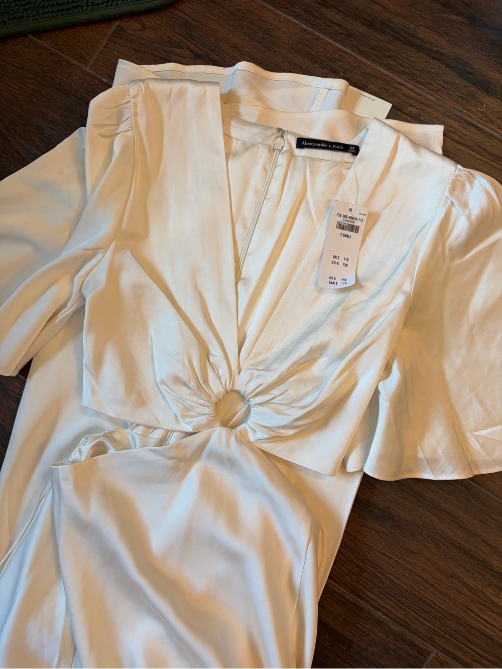 Abercrombie & Fitch Ivory Satin Twist-Ring Women's Dress